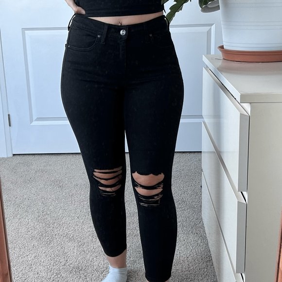 Topshop Jamie cropped black distressed jeans size 28 - Picture 2 of 5